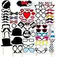 SacJkt Photo Booth Props, 58 PCS Photo Booth Frame with Sticks and Stickers, Funny Birthday Selfie Frame Party Props Decorations Photo Accessories Favor Kits for Birthday Wedding Party