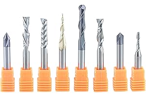 SpeTool 8Pcs Carbide CNC Router Bits Set 1/4 Inch Shank for Woodworking Detail Carving Trimming V Groove Engraving Slotting Mortise
