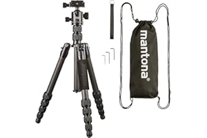 mantona Treppiede da viaggio Light Traveller, ultraleggero in carbonio I treppiede compatto per fotocamera, testa sferica + piastra intercambiabile (compatibile con Arca Swiss), 360° Panorama I