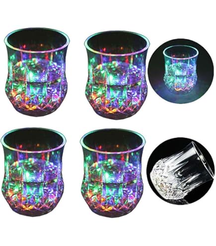 4Pcs 200Ml Gobelet Lumineux Clignotants Led Verres À Boire Changeant De Couleur Verre À Eau