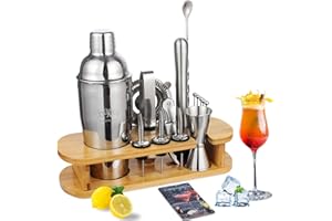 Baker Boutique Cocktail Shaker Set, 17pcs Cocktail Making Set, 750ml Cocktail Shaker with Wooden Display Stand & Cocktail Book, Cocktail Set for an Awesome Drink Mixing Experience