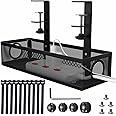 Dyazo Under Desk Cable Management Tray | No-Drill Metal Mesh Rack with Clamp Mount | Wire Organizer Holder for Power Strips &
