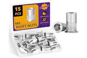 ZERDANS M8 Rivet Nuts, 15Pcs Threaded Insert Nutsert Rivnut Metric 304 Stainless Steel Finish Flat Head Rivnut Threaded Insert Nut Knurled Body for Automotive Furniture (M8-1.25mm)