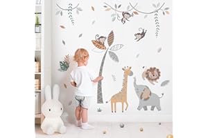 wondever Pegatinas de Pared Animales de la Jungla Árbol Boho Adhesivos Pared Decorativos Safari Jirafa Elefante León Vinilos Pared para Habitación Bebés Dormitorio Guardería