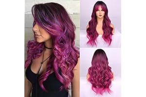 Fulang Hair perücke Schwarz-rosa Farbverlauf lang, Lange Lockige Hitzebeständige Faser Synthetische Perücke, peruka damen natürlich haare für den täglichen