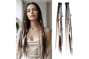 Pitigihe 2 st clip-in flätor, förlängningar för dreadlocks, boho pärlor och hängen, syntetiskt hårflätor, flätat syntetiskt h