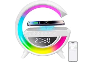 BatdTech Lampe de charge sans fil, Veilleuse RVB multifonctionnelle, Station de charge sans fil, Haut-parleur Bluetooth, Réveil numérique pour chambre/camping/décor de salon