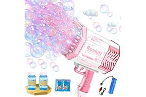AVYVI Rocket Bubble Machine Gun Tik Tok Gatling Bubble Gun With 69 Hole & Colorful Lights,Electric Bubble Blaster Guns For Kids Babies & Adults,Bubble MakersToy For Garden, Beach, Wedding, Camping (Pink)