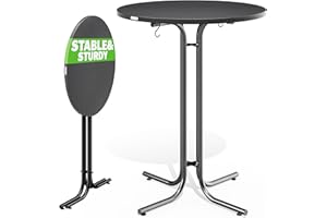 CASARIA® Foldable Round Bar Table | 70 x 110cm | Sturdy Garden High Table with Wooden Top and Powder-Coated Metal Frame | Bistro & Party Table | Grey