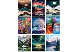 Clendo 9 Pack Tree of Life Diamond Painting Kits for Adults,Mountain Landscape 5D Diamond Art Kit for Beginners,Full Drill Crystal Art Gem Art for Home Wall Decoration