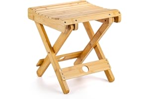 Lawei Bamboo Shower Bench Stool - 12 Inch Bamboo Folding Step Stool Spa Bath Seat Chairs for Shower, Leg Shaving and Foot Rest