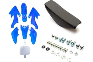 PETROLSCOOTER 3 Piece Set: Plastic Set Blue + Flat Top Seat + Bolts Compatible Replacement With CRF50 Pit Bike 50cc 110cc 125cc