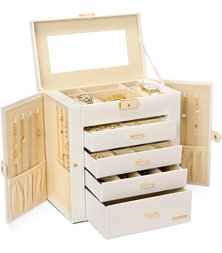 Frebeauty Portagioie classico per orecchini, 50 scomparti, a doppio strato, con 6 ganci per collane e tasca per braccialetti (grigio