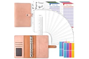 30 Raccoglitori per Bilancio con Busta, TOYESS Raccoglitore A6, in Pelle, con 12 Tasche con Cerniera, 12 Fogli di Budget, 2 Adesivi per Bilancio Planner, Rosa