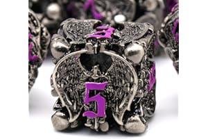 HNCCESG Juego de Dados de Metal D&D, Dungeons and Dragons Dice Juego de Dados de Metal Poliédricos Huecos para Juegos de rol D y D para Juegos de Mesa (Ángel Número Morado)