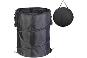 PROMAXSTAR Garden Waste Bag & Camping Trash Can,Collapsible Oxford Cloth Pop-Up Sack with Handles, Reusable Bin for Leaves Rubbish Toys, Ideal for Gardening Hiking Picnics Lawn Care Yard Storage(Black-37L)