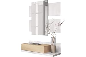 Mobelcenter, Mueble Recibidor y Entrada Moderno con cajón y Espejo, Color Roble Canadian y Blanco Artik, Medidas: Ancho: 75 cm x Alto: 116 cm x Fondo: 29 cm (0900)
