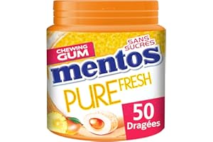 Mentos - Chewing-Gum Mentos Pure Fresh Tropical - Chewing-Gum Sans Sucres - Parfum Tropical Mangue Ananas Orange Ultra Gourmand - Dure Longtemps - 8 Boîtes de 50 Dragées