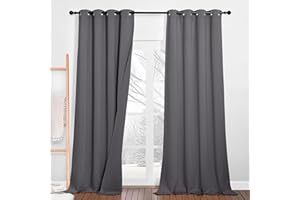 ‎PONY DANCE PONY DANCE Schallschutz Vorhang mit Abnehmbarem Filzfutter 2er Set H 240 x B 132 cm Grau, Dreilagige Vorhänge Kälteschutz Verdunklungsvorhänge mit Ösen Dicke und Schwere Gardinen