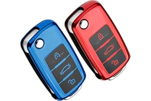 MOICAINY 2 Stück Autoschlüssel Hülle + Reinigungsgel Auto,Schlüssel Hülle Kompatibel VW Golf Seat Schlüsselhülle Cover 3-Tasten TPU Auto Schlüssel Cover