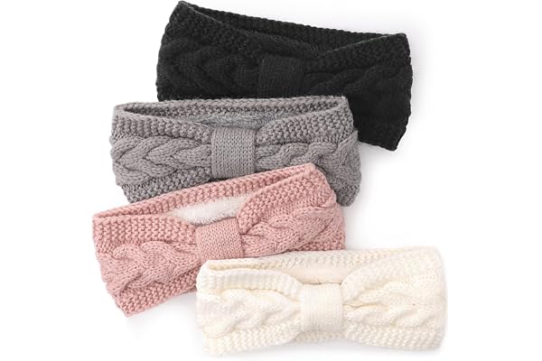 DRESHOW Femmes Chaud Tricoté Bandeau Hiver Oreille Plus Chaud Crochet Tête Enveloppe épais Polaire Doublure Cheveux Bandes, Taille unique, 4pcs Knot Style Set-B01UK