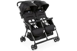 Chicco OHlalà Twin Silla de Paseo Gemelar desde 0 Meses hasta 15 kg para Gemelos y Hermanos, Cochecito Doble Reclinable y Plegable, Ligero, Plegado Compacto, Cubierta Lluvia - Color Negro