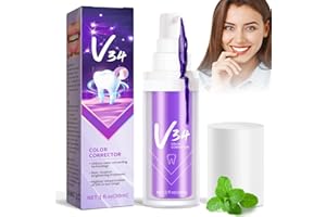 chimoo Dentifrice Blanchissant Violet,Inclus Booster de Blanchiment des Dents Blanchiment Dentaire Violettes V34 Color Corrector Serum Dentifrices de Nettoyage Buccal pour Blanchiment Dents Enfant