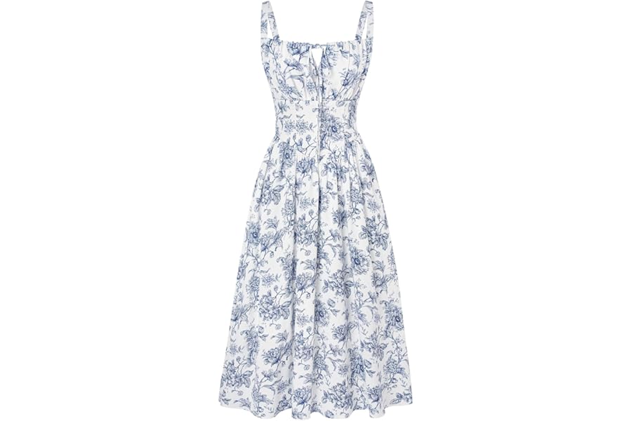 SCARLET DARKNESS Women Summer Dresses Casual Floral Beach Sundress A-Line Sleeveless Spaghetti Strap Victorian Milkmaid Corset Dress