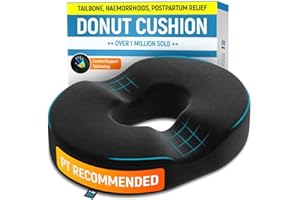 ERGONOMIC INNOVATIONS Donut Cushion for Coccyx Pain & Pressure Relief, Coccyx Cushion for Tailbone Pain and Hemorrhoids, Donut Pillow, Pressure Cushions for Bottom, Office Chair, Wheelchair, Sciatica, Postpartum Pregnancy