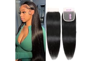 DUAUJUIU 4x4 Lace Closure Straight HD Transparent Lace Human Hair Free Part Closure Pre Plucked with Baby Hair Natural Color Brazilian Hair for Black Women 14 Inch