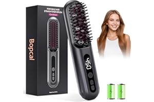 Bopcal Brosse Lissante pour Cheveux - 10000mAh Fer à Lisser Sans Fil avec 300 Millions d'ions Négatifs, 120 Minutes d'autonomie, 9 Température, 30S de Chauffage, Anti-Scottatura, Cadeau pour la femme