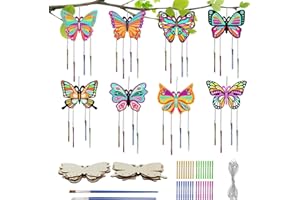 TZQFROCE 8 Piezas Mariposa Carillón de Viento Set Niños DIY Mariposa Madera Juegos de Artesanía Artesanía Niños Cumpleaños con 32 Carillones de Viento para Celebración Fiesta Artesanía Madera Real