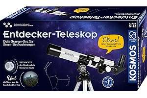 KOSMOS 676889 Entdecker-Teleskop, Starter-Set für Einsteiger und Kinder ab 8 Jahre, 2 Okulare für 20-fache od. 100-fache Vergrößerung, tragbares Reise-Teleskop, Experimentierkasten, Astronomie, Mint