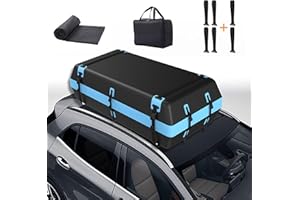 Rimoody Auto Dachbox Faltbar 21 Kubikfuß 595L Wasserdicht Dachkoffer XXXL Dachbox Taschen mit Rutschfester Matte Aufbewahrungsbox Dachtasche mit/ohne Gepäckträger Dachbox für Autos, Vans, SUVs Blau