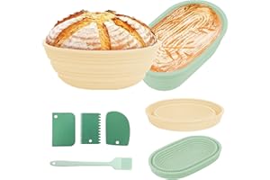 Les-Theresa 6 Pièces Banneton à Pain, Panier à Pain Pliable En Silicone, Panier De Fermentation Du Pain Pour La Cuisine à La Maison, Avec 3 Spatules et Un Pinceau à Huile, Pour Prouver Pain, Pâte