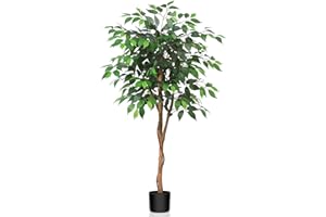 Kazeila Piante Finte da Interno 120cm Ficus Artificiale con Tronchi Naturali Piante Artificiali ideali per la Decorazione Interno casa Soggiorno