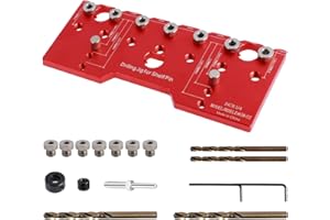 KTCINA Gabarit de perçage pour goupilles de tablette avec 7 guides de perçage durcis Gabarit de perçage Haute qualité en aluminium 22 * 10 cm 1/4 pouce 5 mm Gabarit de perçage 32 mm pour travail du bois