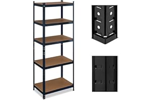 Relaxdays Estantería Metálica Cargas Pesadas, 180x70x45cm, hasta 500 kg, 5 Baldas, Sótano o Trastero, Acero y MDF, Negro