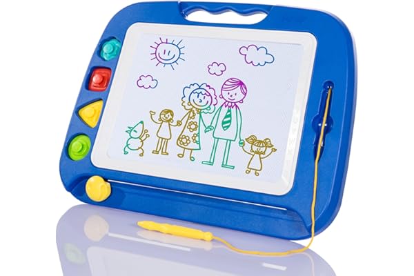 SGILE Ardoise Magique Grande - 42 X 33 cm Enfant Tableau de Dessin Magnétique Effaçable, Cadeau Jouet Educatif pour Bambin (Bleu)