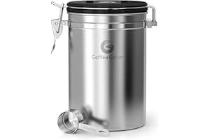 Coffee Gator Kaffeedose Luftdicht (Groß 1,9 L) - Kaffeebohnen Behälter aus Edelstahl mit CO2-Ventil & Datumsanzeige im Deckel - Aromadicht - Mit Messlöffel