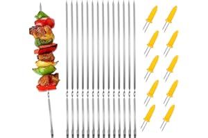 SMTFCTY Grillspieße Edelstahl 20 Stücke Grillspieße Grill Kabob Spieße 30 cm lange Wiederverwendbare Spieß Stöcke und 10 Stück Edelstahl Maiskolben Halter für BBQ, Zuhause, Kochen, Grillen