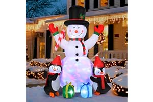 GuKKK 180CM dmuchany bałwan bożonarodzeniowy z rotującymi diodami LED w kształcie pingwinów, na zewnątrz i wewnątrz, ozdoba ogrodowa, trawnik, wesoły bałwan, zabawki na śnieg, sanie, dmuchane