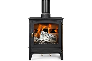 Mazona Warwick Multi Wood & Fuel Fireplace - 8kW | Freestanding Steel Wood Burner & Smokeless Fuel Burning Stove Heater with Airwash System | Eco Emissions, DERFA Approved | Matte Black