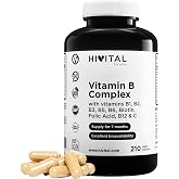 Vitamin B Complex. 210 vegan capsules for 7 months of treatment. | Vitamin B Complex with B1, B2, B3, B5, B6, B12, Biotin, Fo
