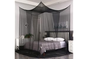 SZHTFX Zanzariera per letto matrimoniale a 4 angoli a baldacchino per letto da singolo a king size, per esterni o interni, camera da letto, viaggi, campeggio (nero)