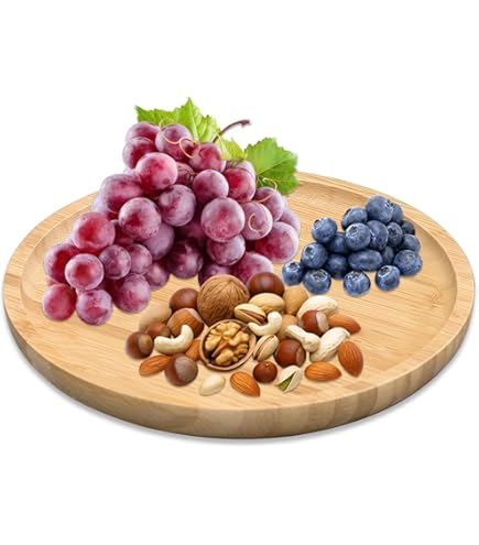 Houten Dienblad, Rond Bamboe Dienblad, Rond Dienblad Hout, Bamboe Serveerschaal, Bamboe Rond Dienblad voor Dessert, Fruit, Snacks, Elegante Textuur, Ideaal voor Thuisfeesten, Bruiloften