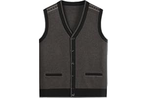 DJFOG Men's Sweater Solid Knitted Vest, V-Neck Sleeveless Knitted Cardigan, Loose Fit All Match Sweater Tops