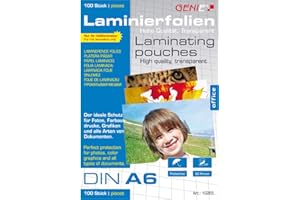 Genie 10265 Pack de 100 pochettes à plastifier 80 microns pour format jusque A6, compatibles avec toutes les plastifieuses thermiques