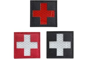 Ohrong Lot de 3 écussons tactiques réfléchissants en forme de croix rouge pour premiers secours EMS EMT MED avec crochet et boucle de cuisson