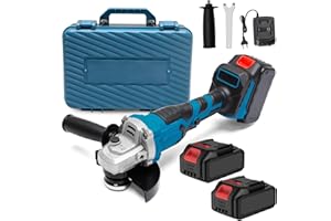 OAMGER Meuleuse D'angle sans fil 21V, Meuleuse D'angle 125 mm, 1500W Disqueuse avec 11000RPM,3 Vitesses avec Batterie et Affichage de la Batterie,Sans Pièces Coupées pour Couper Polir et Poncer (2 Batterie)